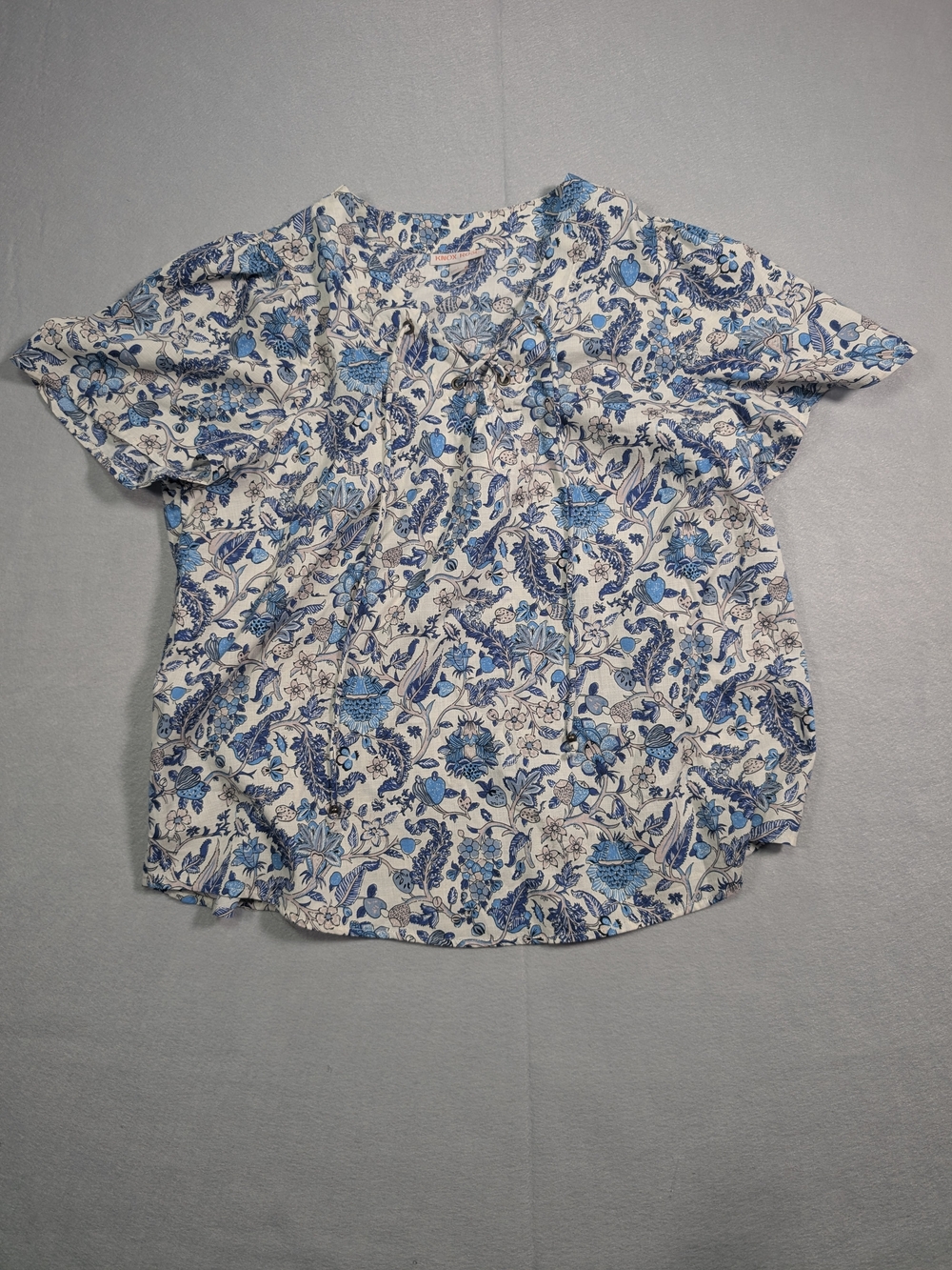 Knox Rose Blue Floral Short-Sleeve Women’s Blouse Size L. #82